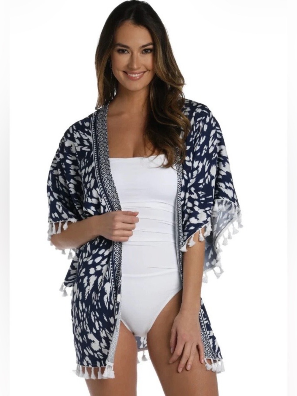 •NIP•La Blanca 'Changing Tides' Kimono Swimsuit Cover-Up, Indigo- ONE SIZE
